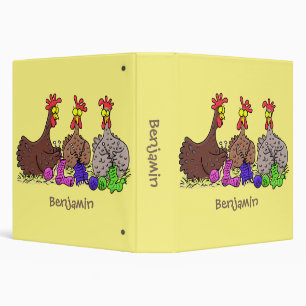 Funny knitting chickens cartoon illustration 3 ring binder