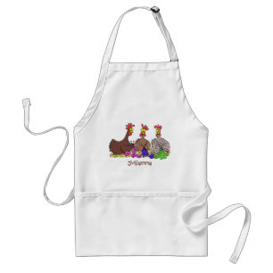 Funny knitting chickens cartoon illustration adult apron
