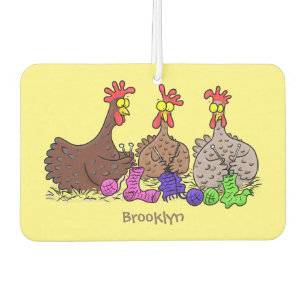 Funny knitting chickens cartoon illustration air freshener