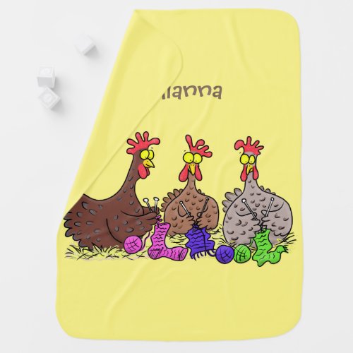 Funny knitting chickens cartoon illustration baby blanket