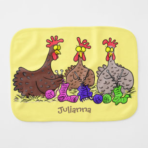 Funny knitting chickens cartoon illustration baby burp cloth