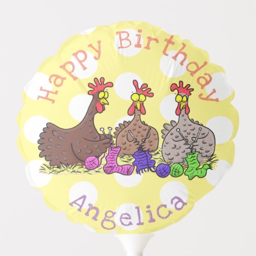 Funny knitting chickens cartoon illustration balloon