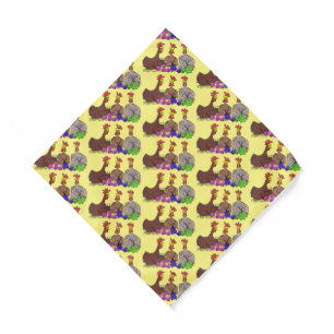 Funny knitting chickens cartoon illustration bandana