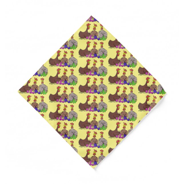 Funny knitting chickens cartoon illustration bandana (Front)