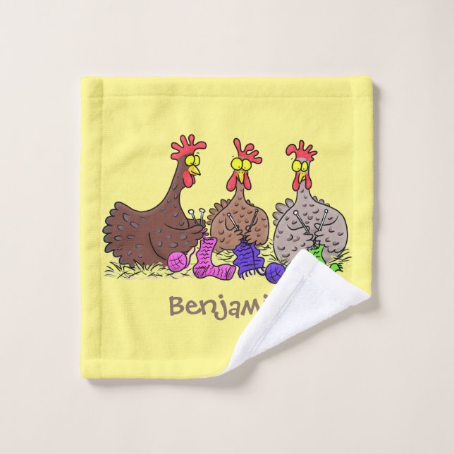 Funny knitting chickens cartoon illustration bath towel set (Wash Cloth)