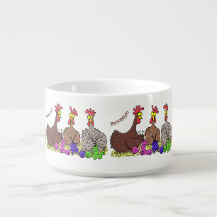 Funny knitting chickens cartoon illustration bowl