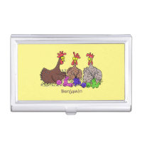 Funny knitting chickens cartoon illustration