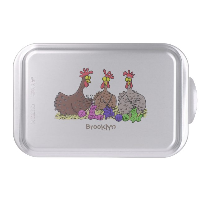 Funny knitting chickens cartoon illustration cake pan (Front)