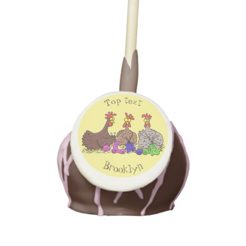 Funny knitting chickens cartoon illustration cake pops