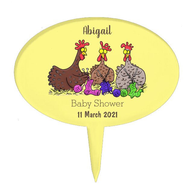 Funny knitting chickens cartoon illustration cake topper (Front)