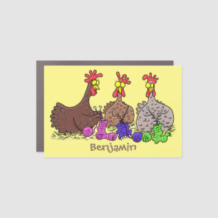 Funny knitting chickens cartoon illustration car magnet