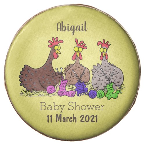 Funny knitting chickens cartoon illustration chocolate covered oreo