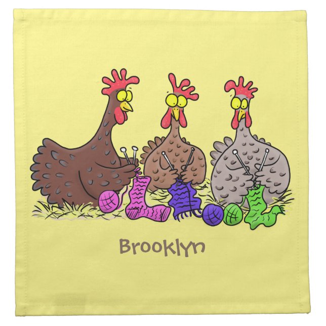 Funny knitting chickens cartoon illustration cloth napkin (Front)