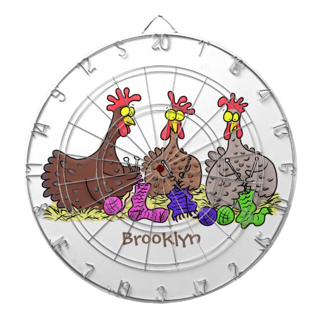 Funny knitting chickens cartoon illustration dart board (Front)