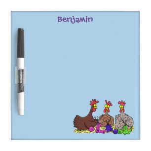 Funny knitting chickens cartoon illustration dry erase board