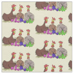 Funny knitting chickens cartoon illustration fabric