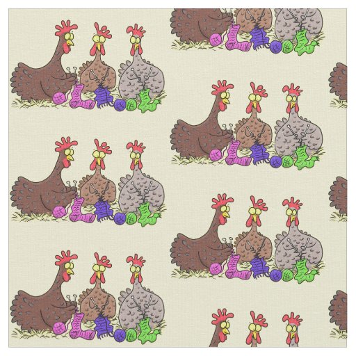 Funny knitting chickens cartoon illustration fabric