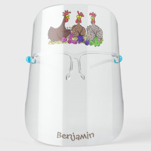 Funny knitting chickens cartoon illustration face shield