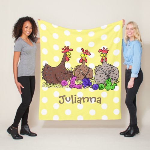 Funny knitting chickens cartoon illustration fleece blanket