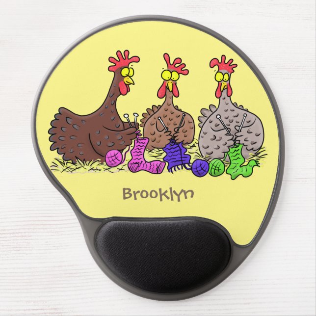 Funny knitting chickens cartoon illustration gel mouse pad (Front)