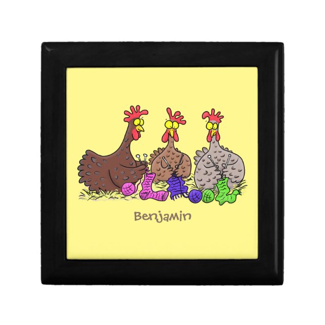 Funny knitting chickens cartoon illustration gift box (Front)