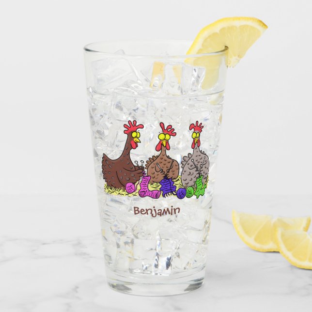 Funny knitting chickens cartoon illustration glass (Back Ice)