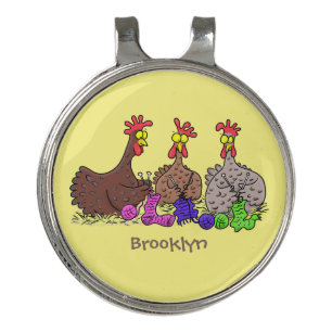 Funny knitting chickens cartoon illustration golf hat clip