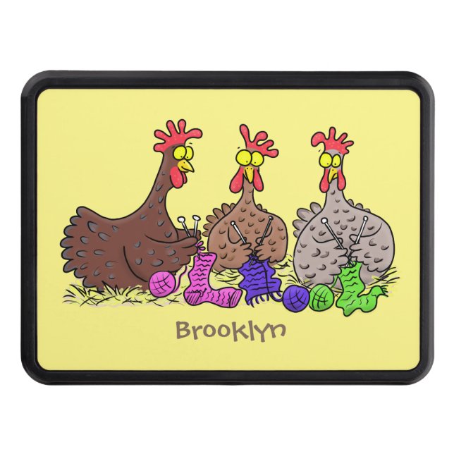 Funny knitting chickens cartoon illustration hitch cover (Front)