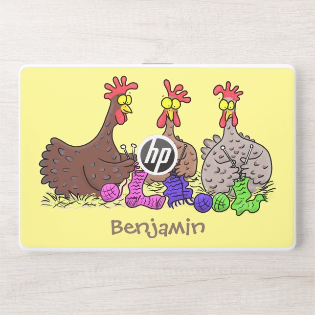 Funny knitting chickens cartoon illustration HP laptop skin (Front)