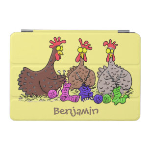 Funny knitting chickens cartoon illustration iPad mini cover