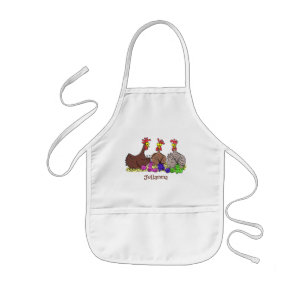 Funny knitting chickens cartoon illustration kids' apron