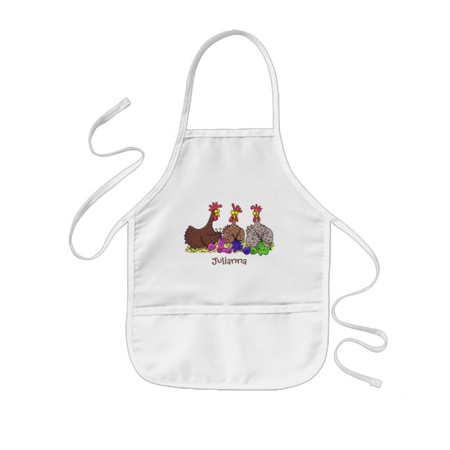 Funny knitting chickens cartoon illustration kids' apron (Front)