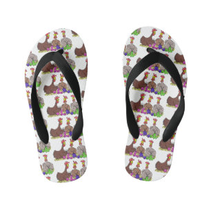 Funny knitting chickens cartoon illustration kid's flip flops