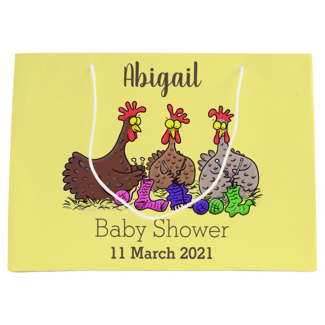 Funny knitting chickens cartoon illustration large gift bag (Front)