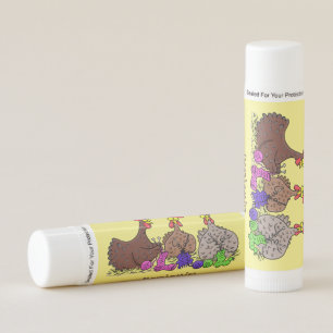 Funny knitting chickens cartoon illustration lip balm