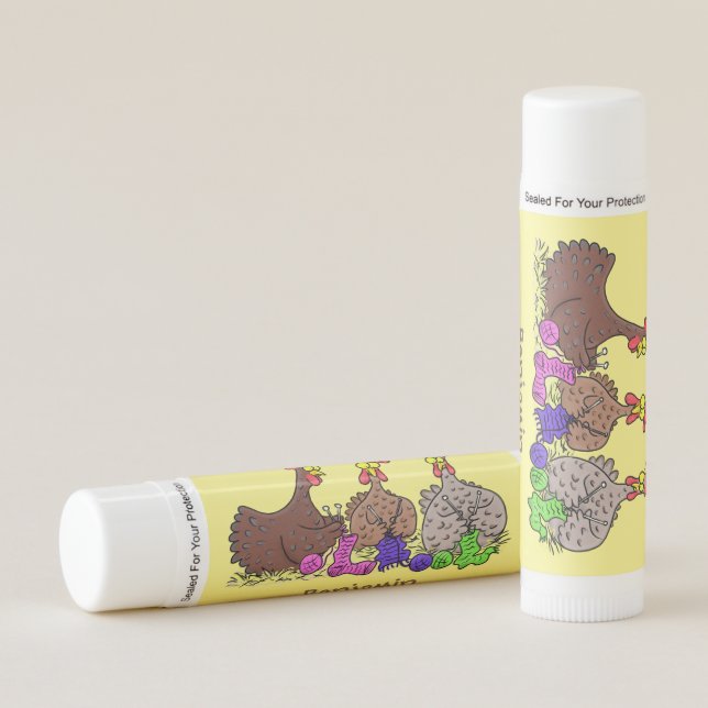 Funny knitting chickens cartoon illustration lip balm (Front)