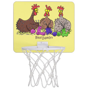 Funny knitting chickens cartoon illustration mini basketball hoop