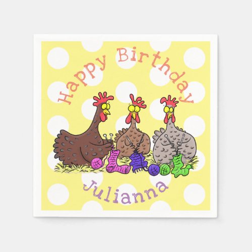 Funny knitting chickens cartoon illustration napkins