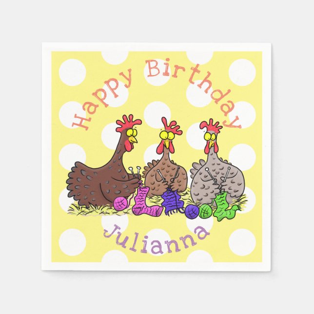 Funny knitting chickens cartoon illustration napkins (Front)