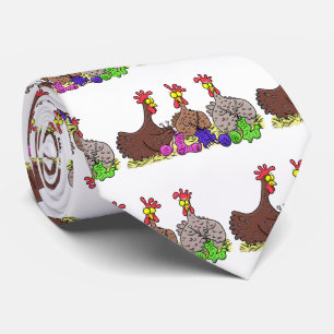 Funny knitting chickens cartoon illustration neck tie
