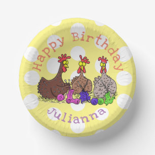 Funny knitting chickens cartoon illustration paper bowls