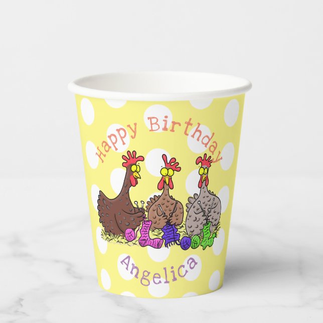 Funny knitting chickens cartoon illustration paper cups (Front)