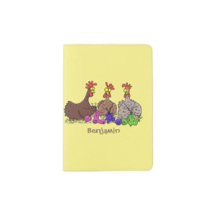 Funny knitting chickens cartoon illustration passport holder