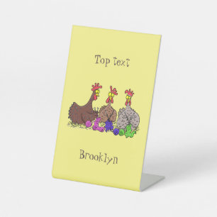 Funny knitting chickens cartoon illustration pedestal sign
