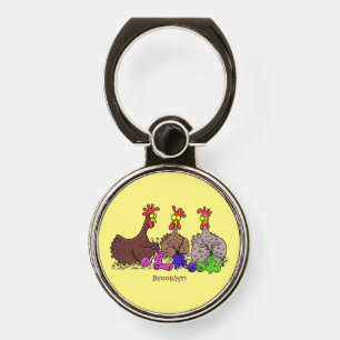 Funny knitting chickens cartoon illustration phone ring stand