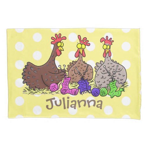 Funny knitting chickens cartoon illustration pillow case