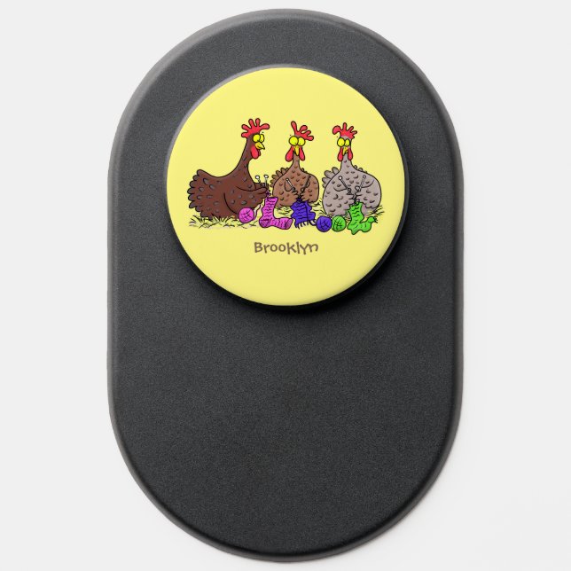 Funny knitting chickens cartoon illustration PopSocket (Popsocket)