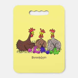 Funny knitting chickens cartoon illustration seat cushion
