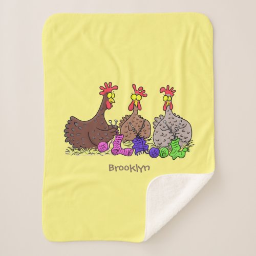 Funny knitting chickens cartoon illustration sherpa blanket