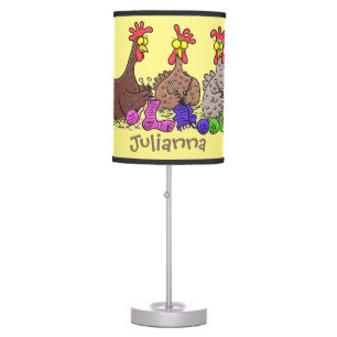 Funny knitting chickens cartoon illustration table lamp
